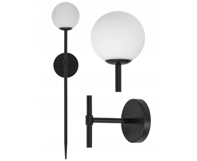 Lampa Kinkiet Ścienna Pochodnia Glamour KULA Mleczna Czarna APP579-1W
