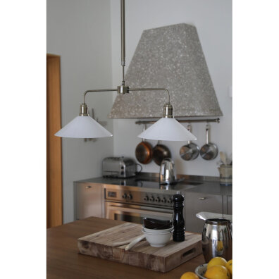Lampa wisząca 2 punktowa szklana vintage Vela 75cm antyczny mosiądz / błyszczący biały 109160 Markslojd
