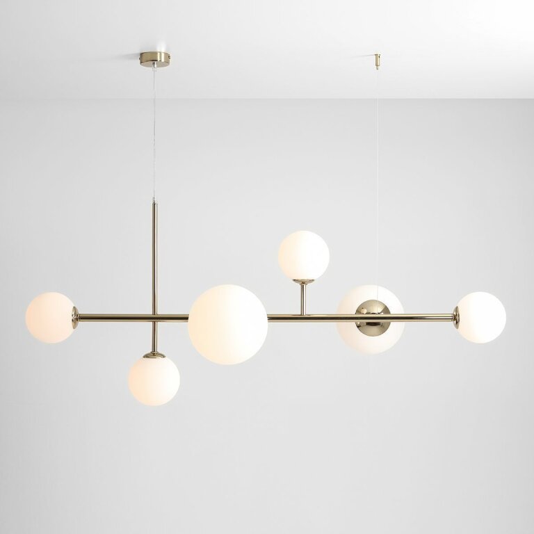 Lampa wisząca do salonu złota Balia białe kule Loft regulowana wysokość 2xE27 4x14 (4)