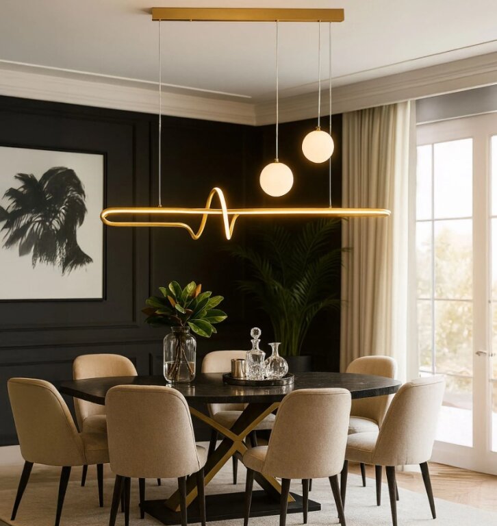Lampa wisząca złota szczotkowana LED białe kule nad stół HERAA 120cm (2)