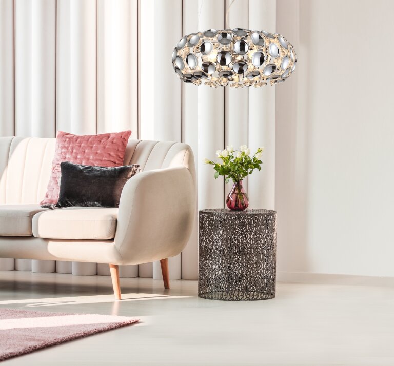 Lampa wisząca żyrandol Ferrara Light Prestige okrągła chrom regulowana wysokość glamour 3xE14