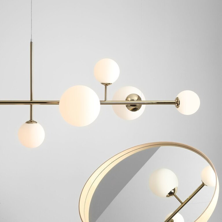 Lampa wisząca do salonu złota Balia białe kule Loft regulowana wysokość 2xE27 4x14 (3)
