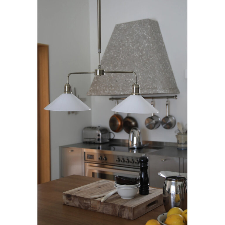 Lampa wisząca 2 punktowa szklana vintage Vela 75cm antyczny mosiądz / błyszczący biały 109160 Markslojd (1)